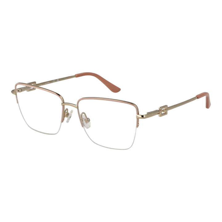 Gold metal square eyeglasses for Women with clear lenses and decorative G logo on temples