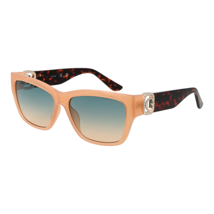 Peach tortoiseshell square sunglasses with gradient lenses and rhinestone &