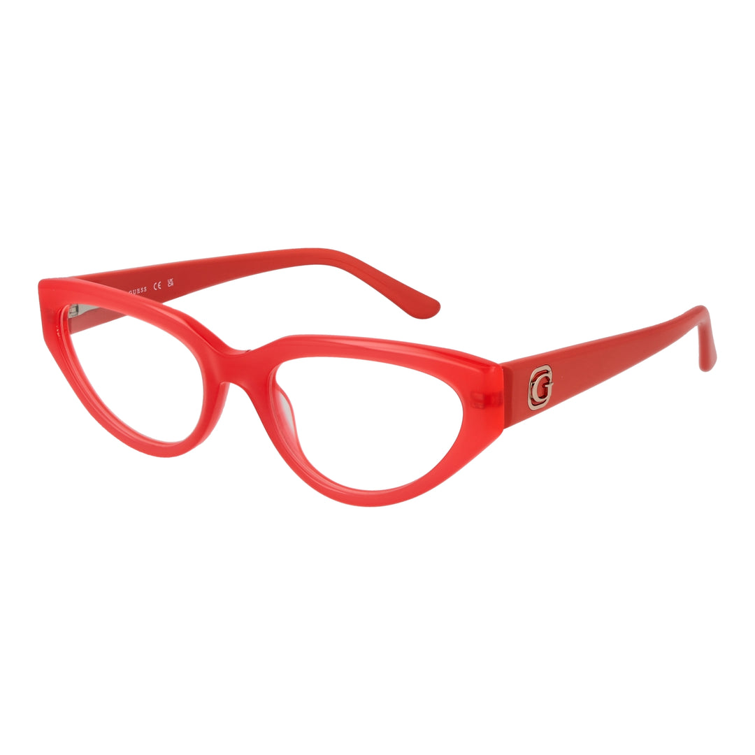 Red plastic cat-eye eyeglasses for Women with clear lenses and logo-emblazoned temples