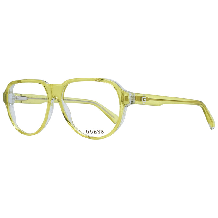 Unisex transparent yellow full-rim rectangular eyeglasses in plastic with logo on temple and lens