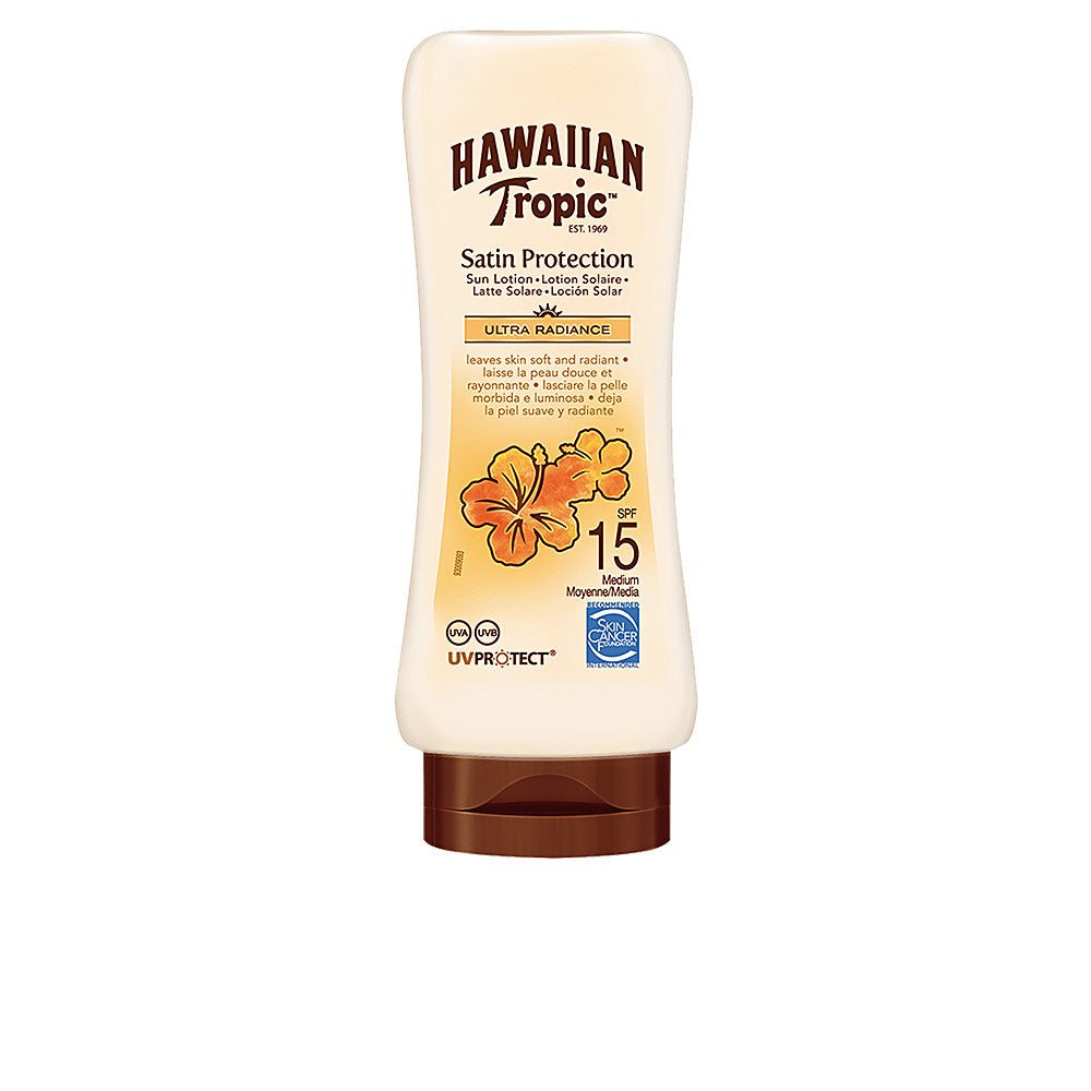 180 ml satin sun lotion bottle, SPF 15, light cream texture
