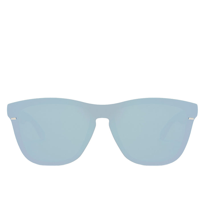 Glossy black hybrid mask sunglasses with lilac mirror lenses, Unisex, silicone nose pads