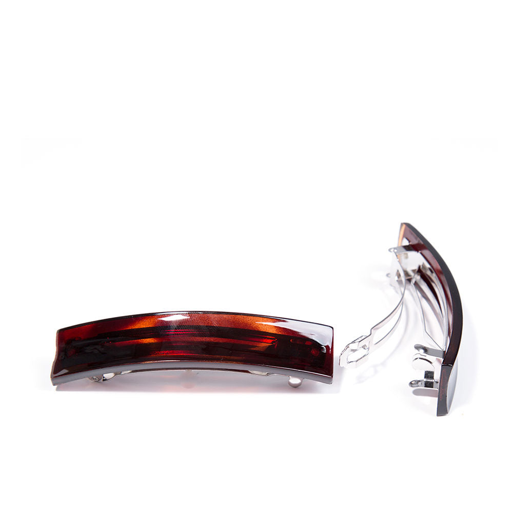 Brown shell‑shaped French hair clip with metal clasp, 9 cm long, 2 cm high