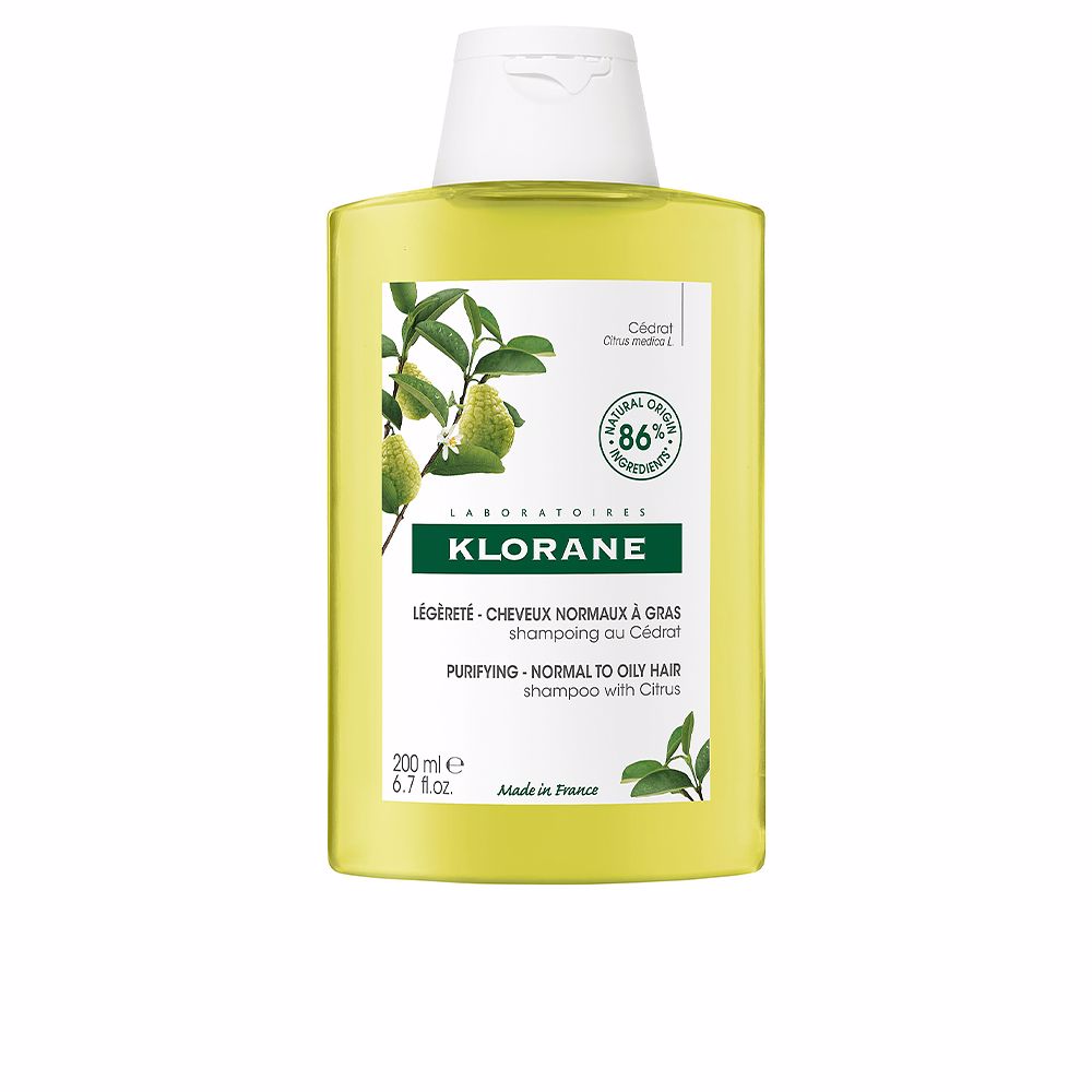 200 ml translucent shampoo bottle with citrus label, light foam suggestion