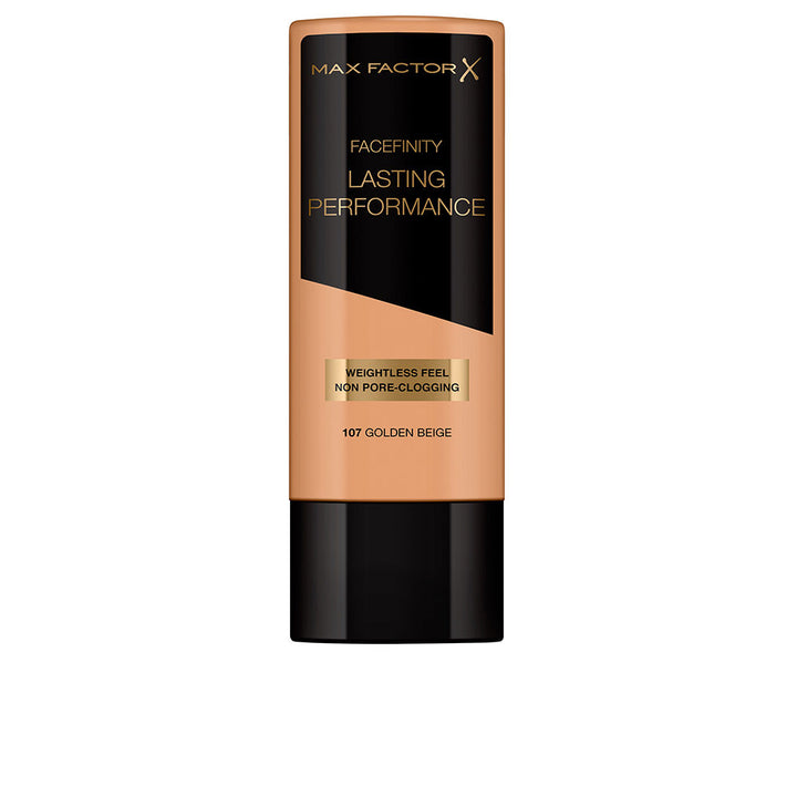 Bottle of water‑based longwear foundation, shade 107, compact glass packaging