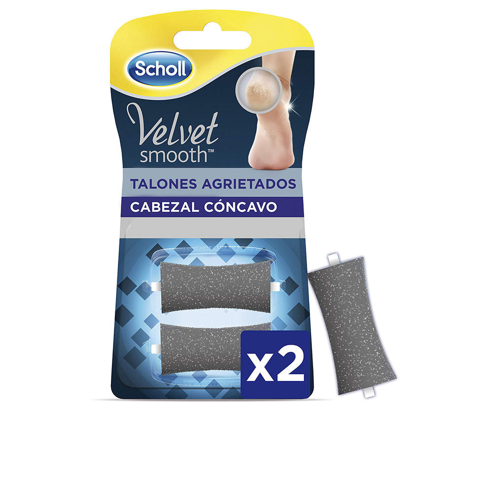Scholl Gray rectangular replacement roller heads with concave abrasive texture, two pieces with small white side tabs