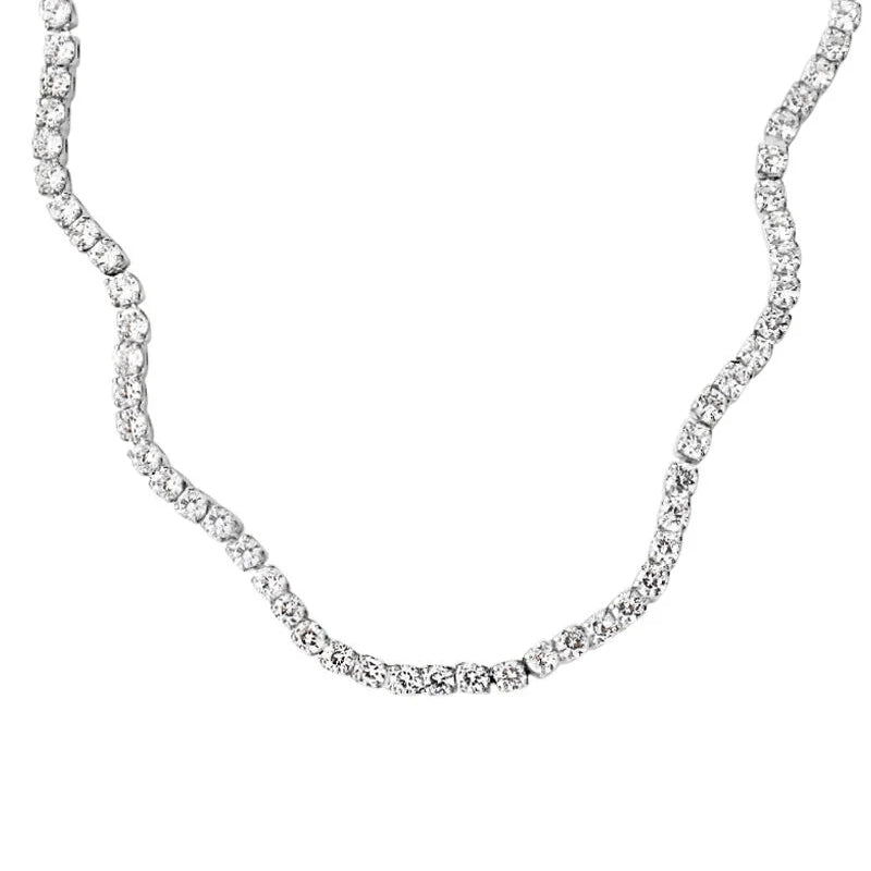 Stroili Silver Rhinestone Necklace: station necklace for women with sparkling rhinestone crystals on polished chain